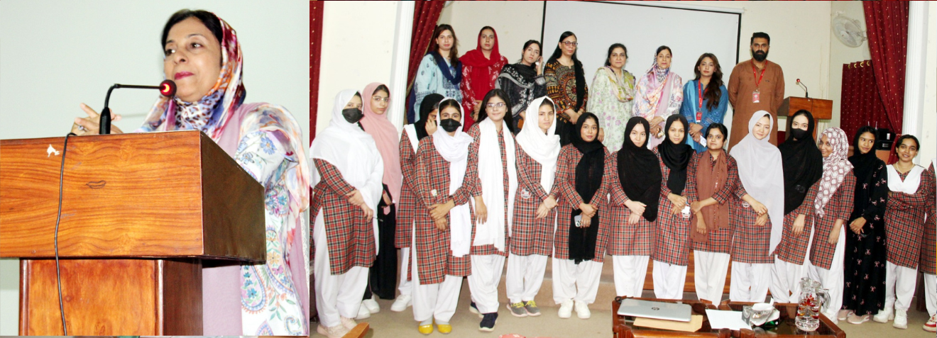 Prof. Dr. Rubina Mushtaq, Vice Chancellor, SBKWU delivering speech during an interactive session for the students of SBKWU organized by Bank Alfalah
held at SBKWU on 27/6/2025.
At the end of the session, a group photo was also snapped.