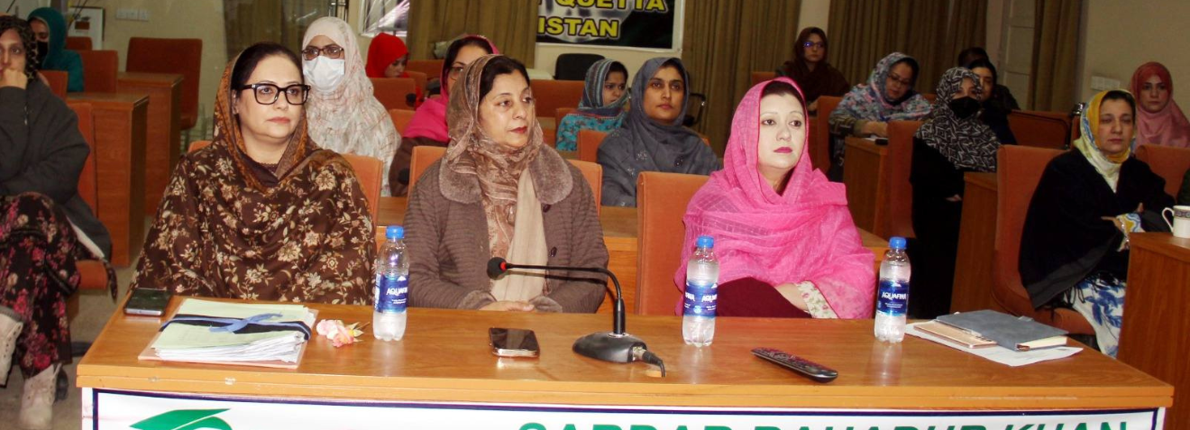 The Department of Chemistry organized a research seminar featuring the work of a PhD scholar (Ms Huma Tareen) in the Video Conferencing Room on 16-12-25. The seminar was attended by the Vice Chancellor (VC), the Registrar, and the Dean of Basic Sciences, along with faculty members from Basic Sciences and Life Sciences. M.Phil and PhD students also participated in the session.